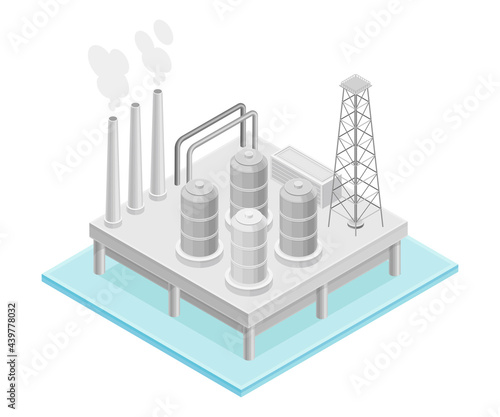 Oil or Petroleum Refinery as Industrial Process Plant with Crude Oil Production Isometric Vector Illustration