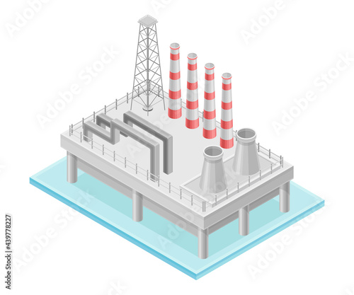 Oil or Petroleum Refinery as Industrial Process Plant with Crude Oil Production Isometric Vector Illustration