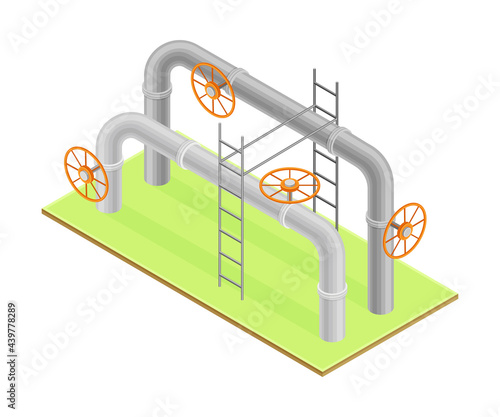Oil or Petroleum Industry with Pipeline for Transporting Process Isometric Vector Illustration