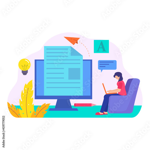 copy writer flat illustration writing sun job journalist