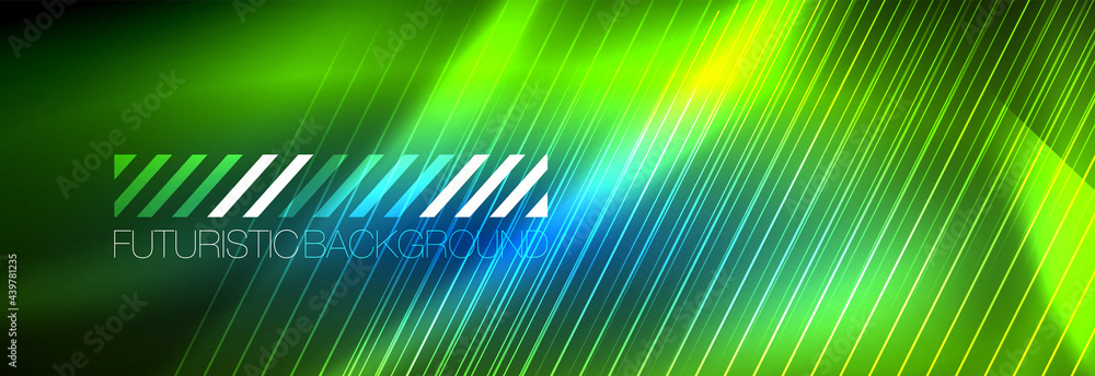 Neon glowing lines, magic energy and light motion background. Vector wallpaper template Neon glowing lines, magic energy and light motion background. Vector wallpaper template