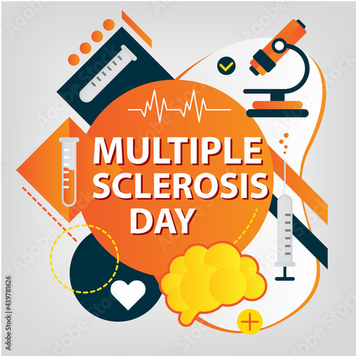 World MS day concept. Multiple sclerosis treatment. Orange awareness ribbon.