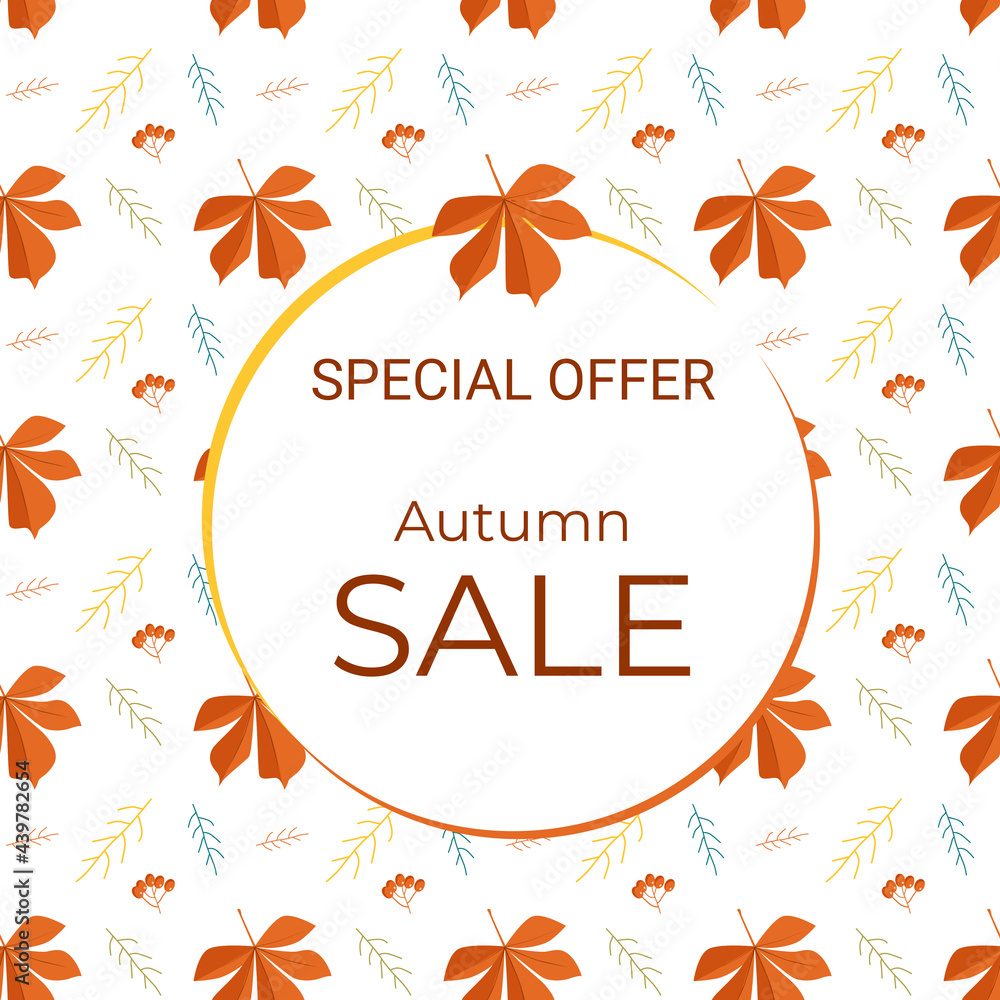 Discount autumn banner with a leaf pattern. Vector illustration