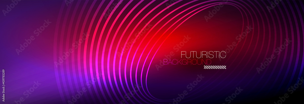 Dark abstract background with glowing neon circles. Trendy layout template for business or technology presentation, internet poster or web brochure cover, wallpaper Dark abstract background with glowing neon circles. Trendy layout template for business or technology presentation, internet poster or web brochure cover, wallpaper