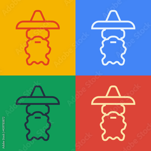 Pop art line Wizard warlock icon isolated on color background. Vector