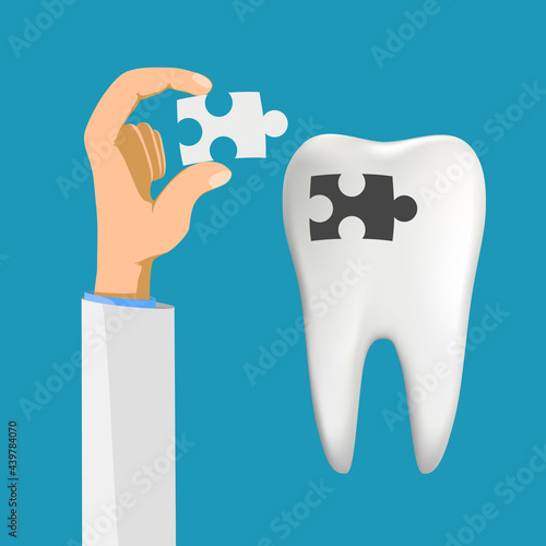 Human tooth with a hole caries. Tooth filling.
