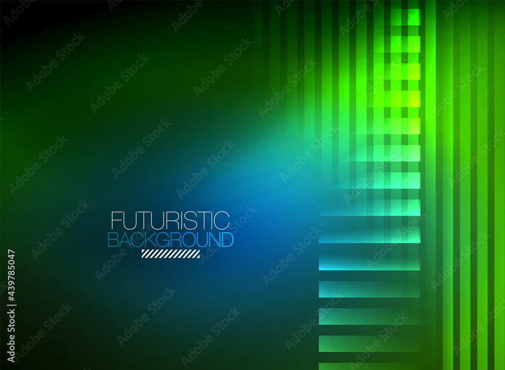 Bright neon color techno abstract background, shiny glowing neon lines in the dark background