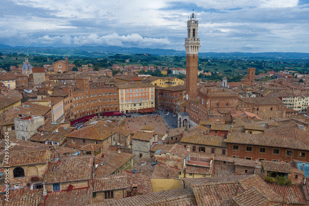 Piazza del Campo - the central square of Siena in the cityscape. Italy
