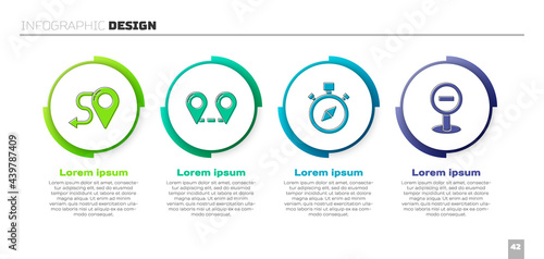 Set Route location, Route location, Compass and Stop sign. Business infographic template. Vector