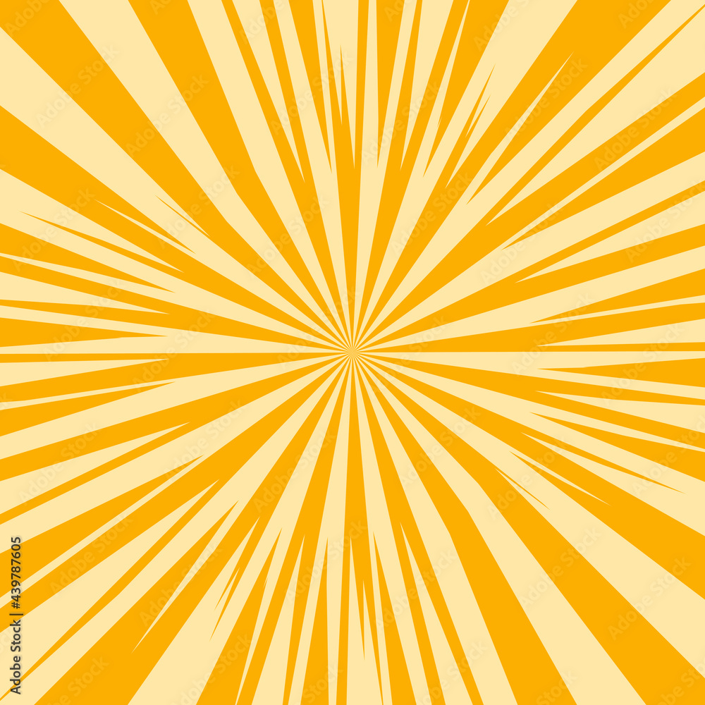 Pop art radial colorful comics book magazine cover. Striped orange digital background. Cartoon funny retro pattern strip mock up. Vector halftone illustration. Sunburst, starburst shape Pop art radial colorful comics book magazine cover. Striped orange digital background. Cartoon funny retro pattern strip mock up. Vector halftone illustration. Sunburst, starburst shape