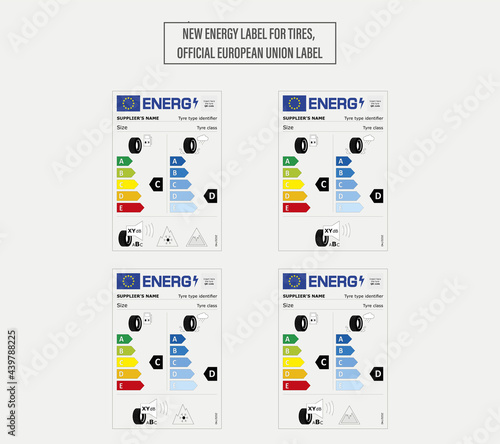 new energy label for tires, official european union label, complete file and in vector