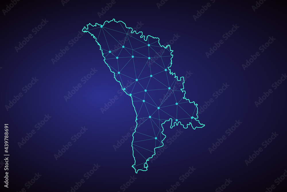 Map of Moldova. Wire frame 3D mesh polygonal network line, design sphere, dot and structure. communications map of Moldova. Vector Illustration EPS10.