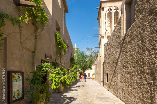 Traditional Arabic street in Bastakiya, Dubai photo