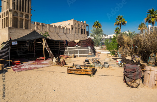 Traditional Arabic street in Bastakiya, Dubai photo