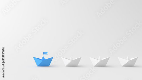 Leadership concept, blue leader boat leading white boats, on white background. 3D Rendering photo