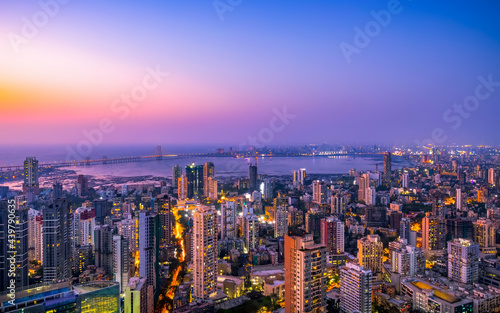 Mumbai's cityscape around the Bandra Worli Sea Link. This is the skyline of Prabhadevi and Dadar in Mumbai.  photo