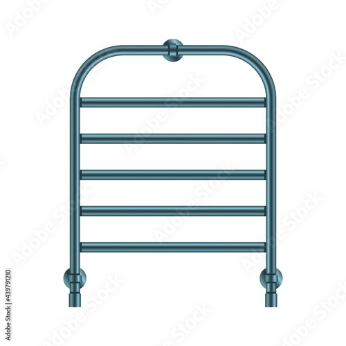 Vector illustration heated towel rail isolated on white background. Realistic metal coil pipe icon in flat cartoon style. Modern iron bathroom central heating radiator. Shiny towel rack for bathroom.
