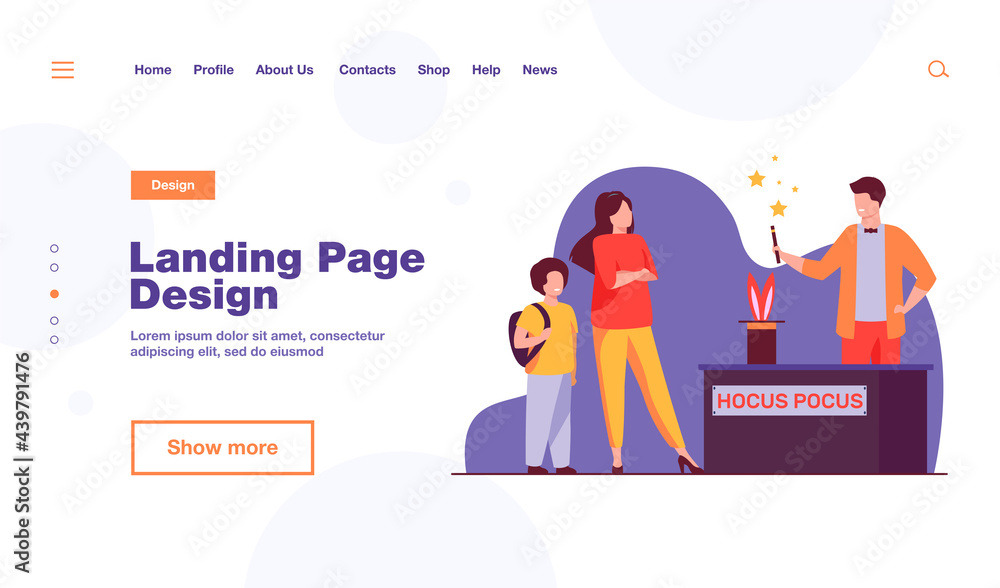 Mom and son walking in amusement park. Magician with rabbit in hat working outside flat vector illustration. Entertainment, fair, festival concept for banner, website design or landing web page Mom and son walking in amusement park. Magician with rabbit in hat working outside flat vector illustration. Entertainment, fair, festival concept for banner, website design or landing web page