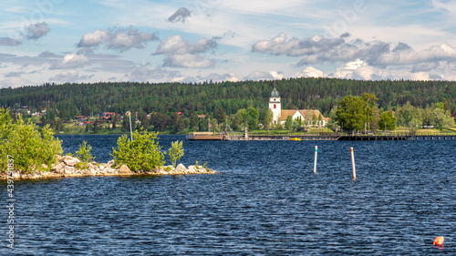 church on the shore of lake Siljan in the Swedish countryside