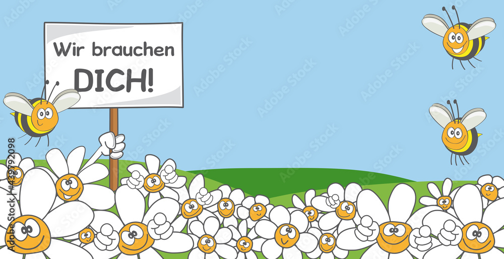 Obraz premium Blumen und Bienen Cartoon 