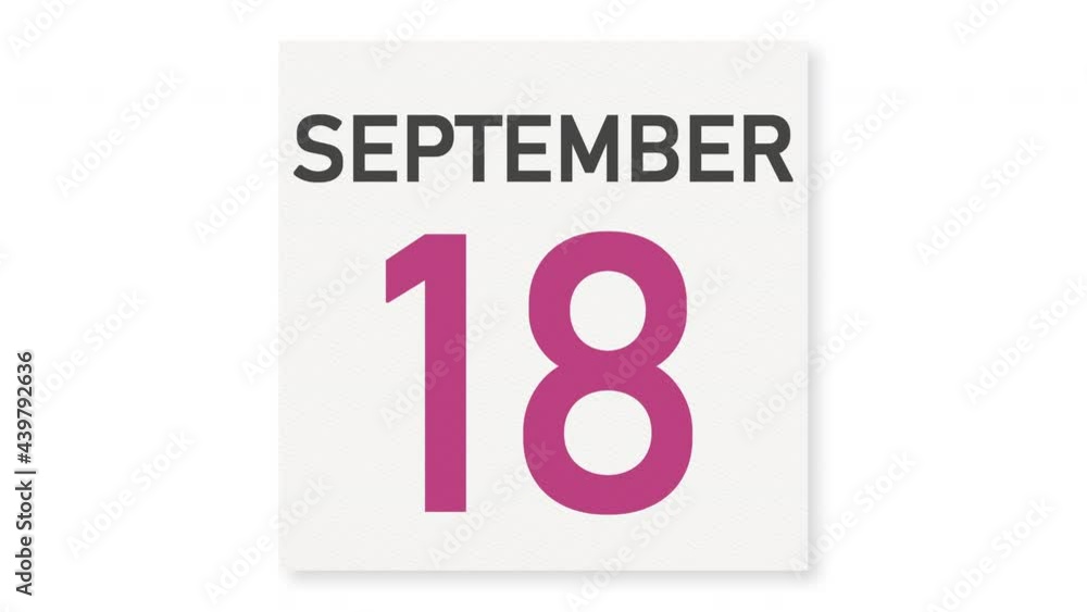 September 18 date behind crumpled paper page of a calendar, 3d animation September 18 date behind crumpled paper page of a calendar, 3d animation
