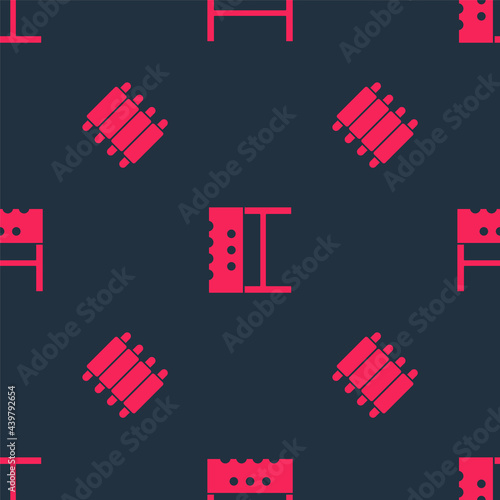 Set Grilled pork bbq ribs and BBQ brazier on seamless pattern. Vector