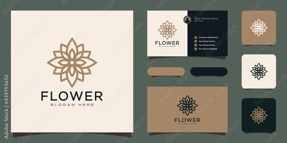 Flower monoline luxury logo with business card design