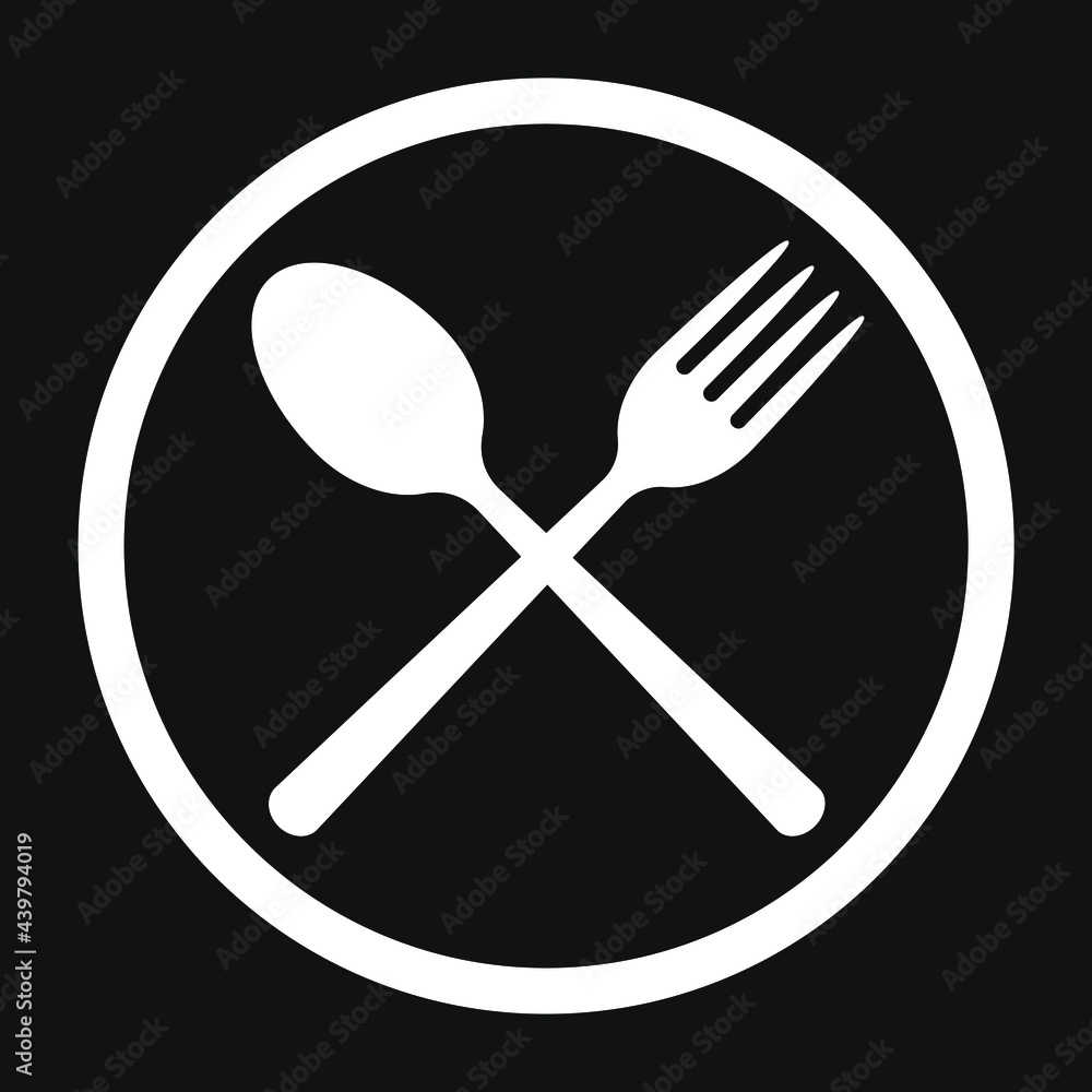 Fork and spoon crossed icon logo. Flat shape restaurant or cafe place ...