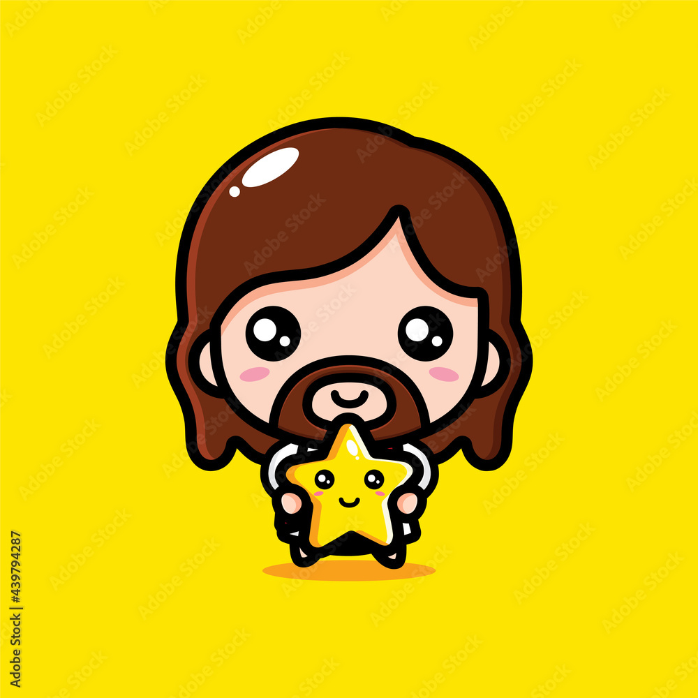 cute cartoon jesus vector design holding a star cute cartoon jesus vector design holding a star