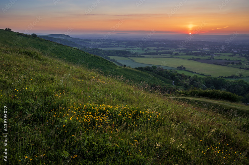 June sunset from Ditchling beacon on the south downs east Sussex south east England