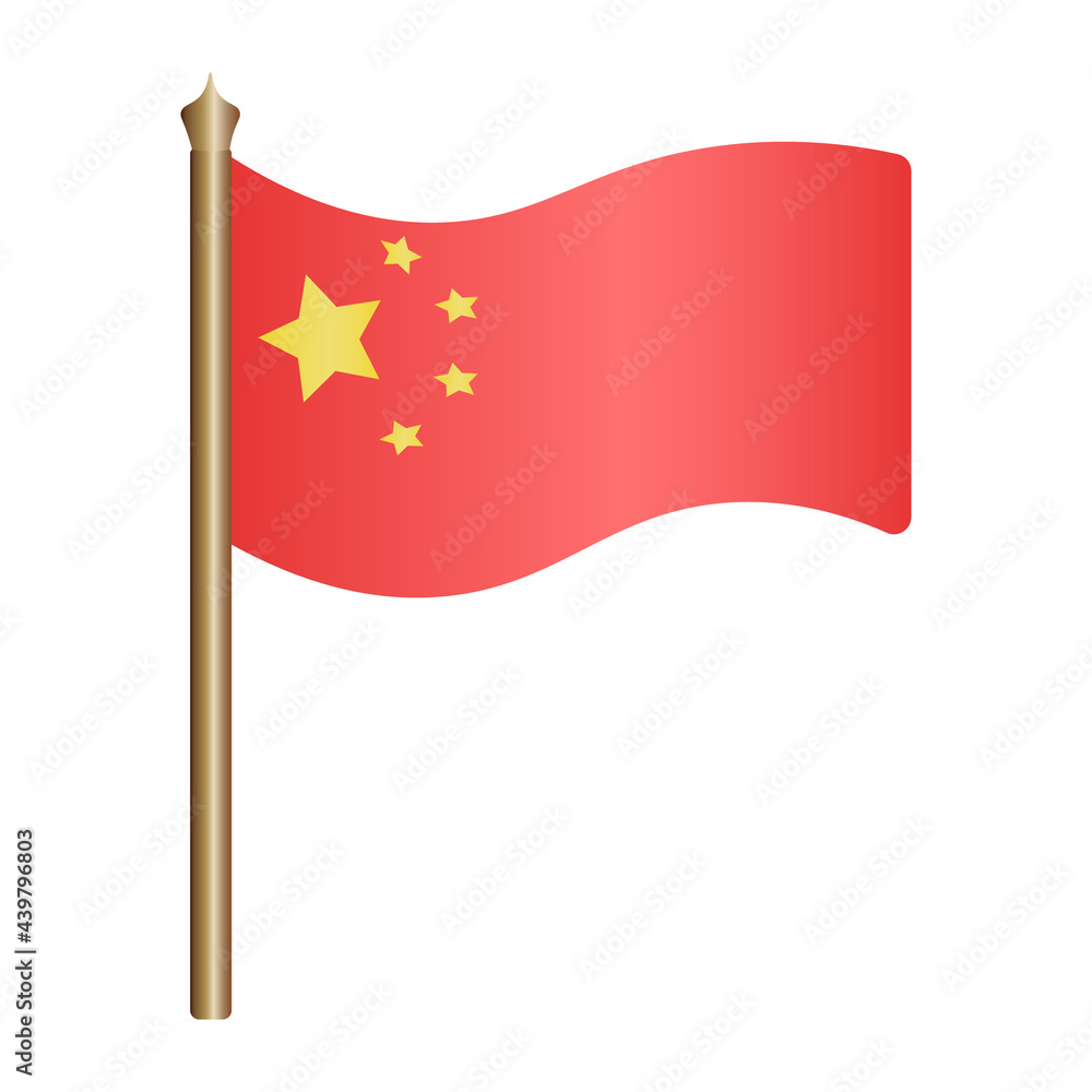 The flag of China. Cloth canvas with stars. The national symbol of the state develops in the wind. Colored vector illustration. Isolated white background. Political topics. Flat style. The flag of China. Cloth canvas with stars. The national symbol of the state develops in the wind. Colored vector illustration. Isolated white background. Political topics. Flat style.