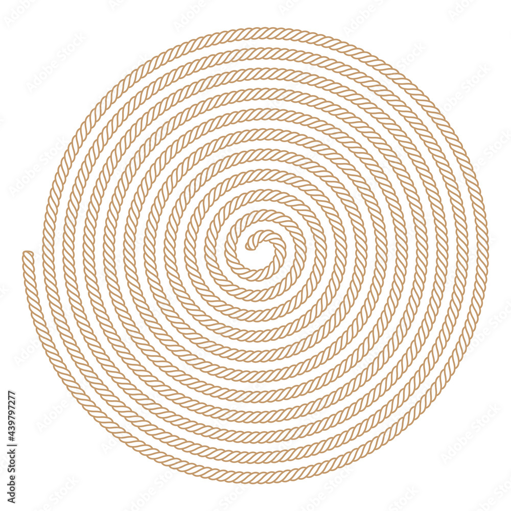Fototapeta premium Vector rope rolled up in a spiral. Isolated on white background. 