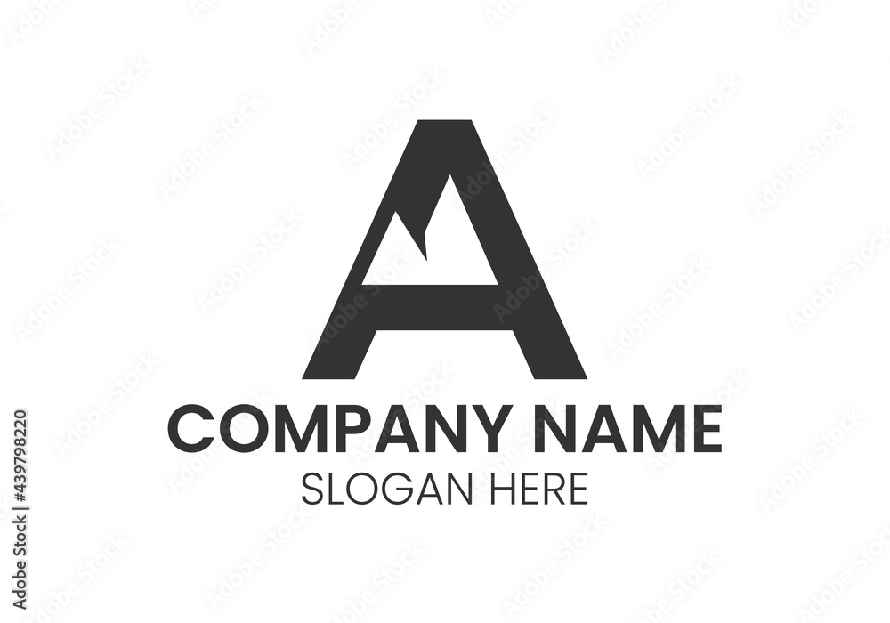Alphabet letter icon logo A with mountain in the middle. Vector logo design template. Alphabet letter icon logo A with mountain in the middle. Vector logo design template.