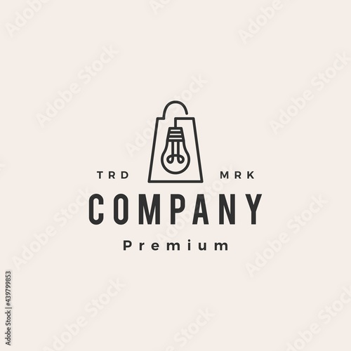 lamp bulb shop shopping bag hipster vintage logo vector icon illustration