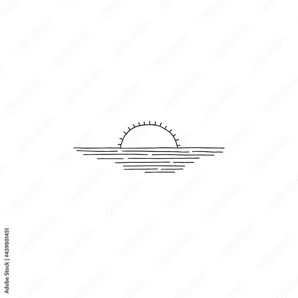 Sunset, sunrise on the sea. Vector hand drawn illustration, simple icon. Sunset, sunrise on the sea. Vector hand drawn illustration, simple icon.