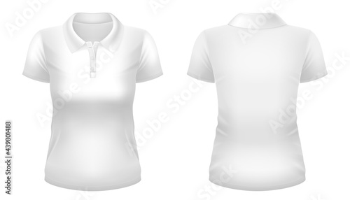 Blank white polo shirt template. Front and back views. Vector illustration.