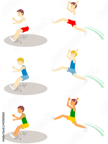 走り幅跳びをする陸上選手／Track and field athletes doing the long jump