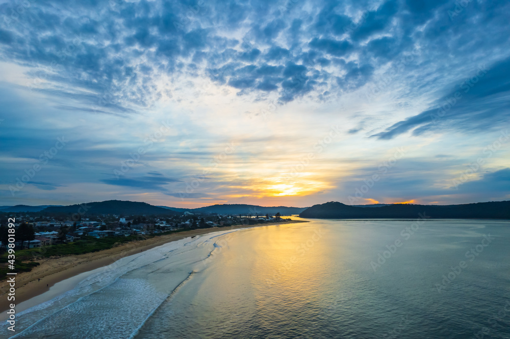 Aerial views sunrise at the seaside