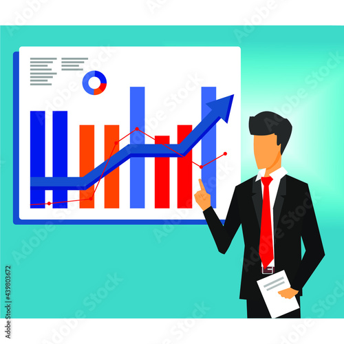business man and improvement graph in the white box above it photo