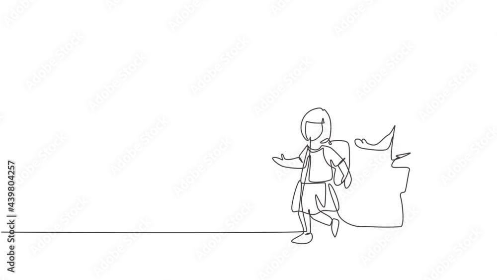 Animated self drawing of single continuous line draw elementary school students both boys and girls were running on the side of the road avoiding being late for school. Full length one line animation. Animated self drawing of single continuous line draw elementary school students both boys and girls were running on the side of the road avoiding being late for school. Full length one line animation.