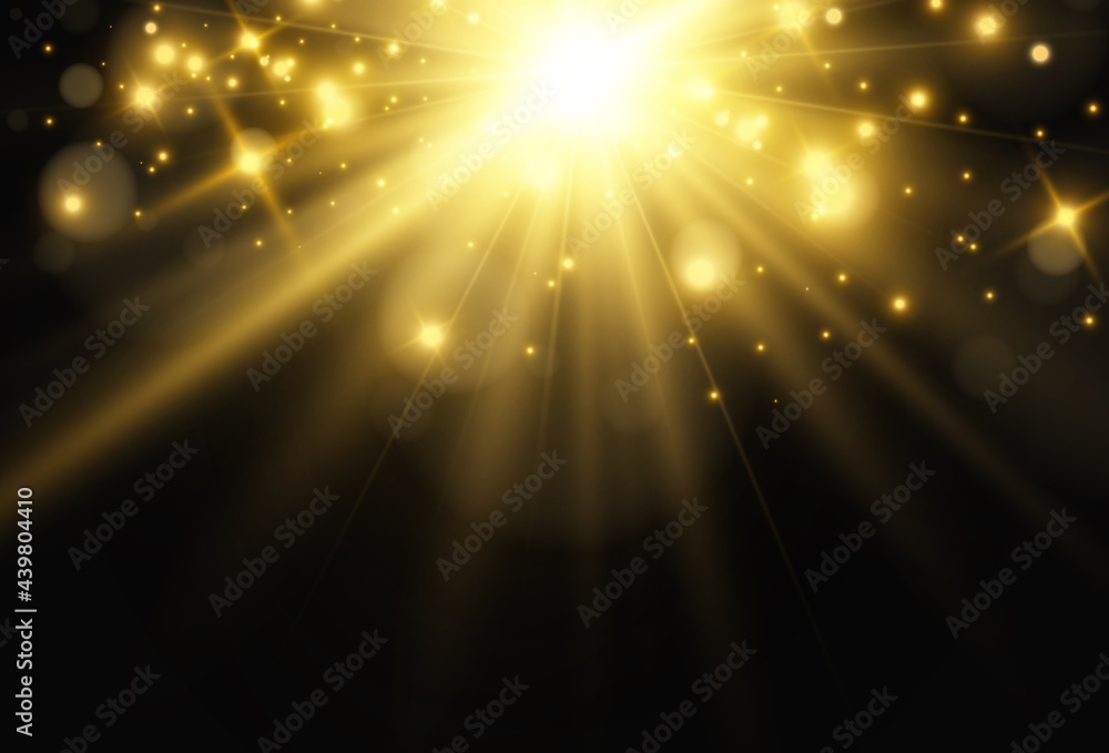 Obraz premium Bright beautiful star.Vector illustration of a light effect on a transparent background.