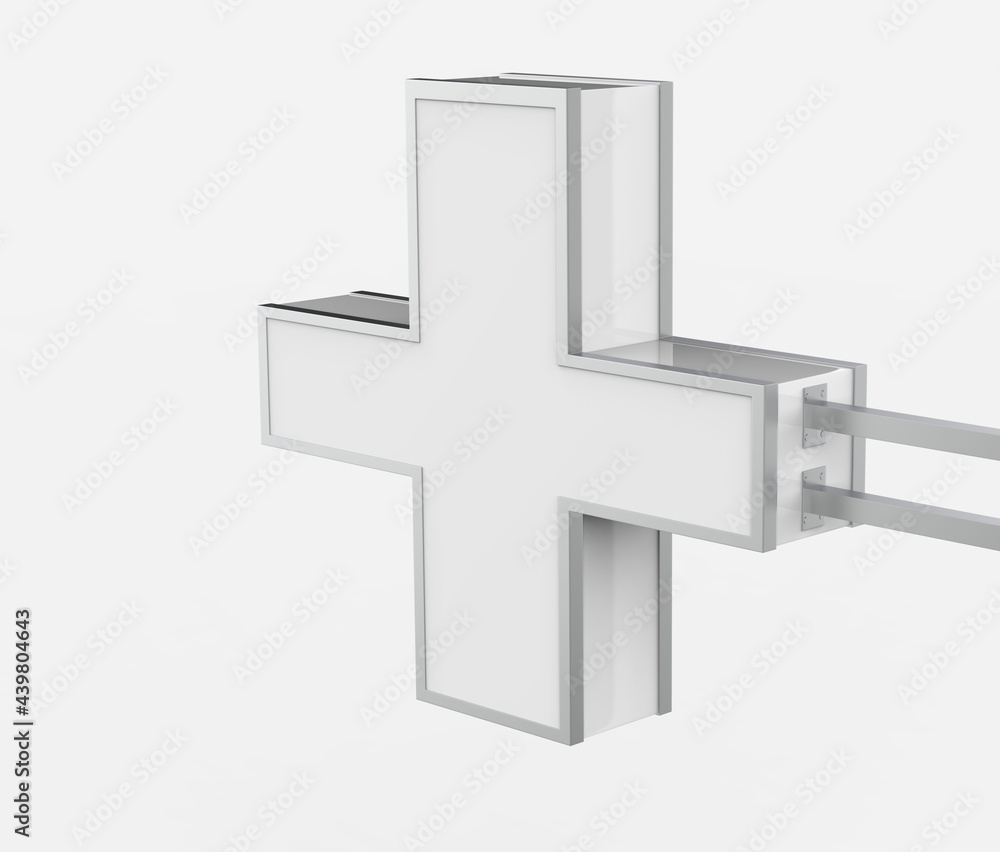 Fototapeta premium Pharmacy Signage with Metallic Frame Mockup isolated on white background. 3d illustration