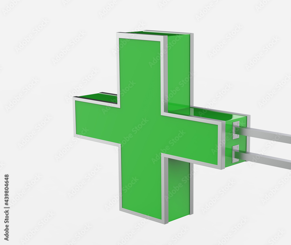Obraz premium Pharmacy Signage with Metallic Frame Mockup isolated on white background. 3d illustration
