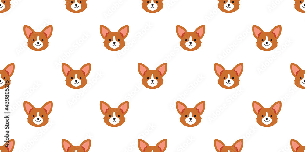 Cartoon character corgi dog face seamless pattern background for design.