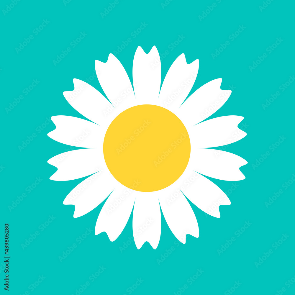 White Daisy Chamomile flower round icon. Camomile petal. Cute plant collection. Growing concept. Love card. Happy Valentines Day decoration. Flat design. Green background. Isolated. White Daisy Chamomile flower round icon. Camomile petal. Cute plant collection. Growing concept. Love card. Happy Valentines Day decoration. Flat design. Green background. Isolated.