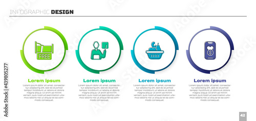 Set Free overnight stay house, Teacher, Donation food box and and charity. Business infographic template. Vector