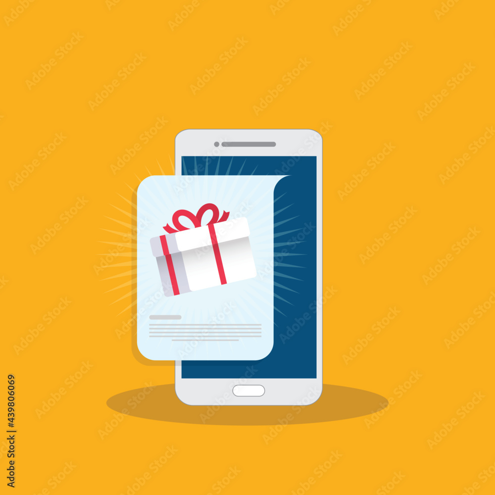 Gift box on smartphone screen. Giveaway concept. Vector illustration Gift box on smartphone screen. Giveaway concept. Vector illustration