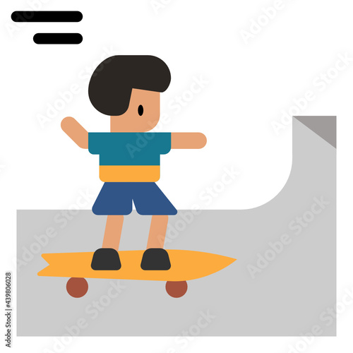 Boy is skating on the ramp icon