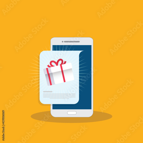Gift box on smartphone screen. Giveaway concept. Vector illustration	