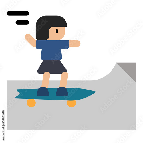 Girl is surfskating on the ramp icon